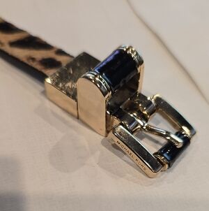 Michael Kors Dyed Cow Hair Leopard Print Belt Gold-Tone Buckle